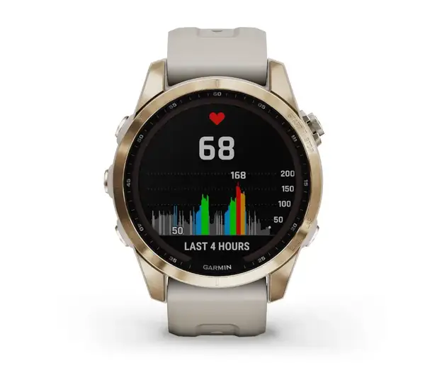 Смарт-годинник Garmin Fenix 7S Sapphire Solar C. Gold Titanium w. Light Sand Band (010-02539-20/21)