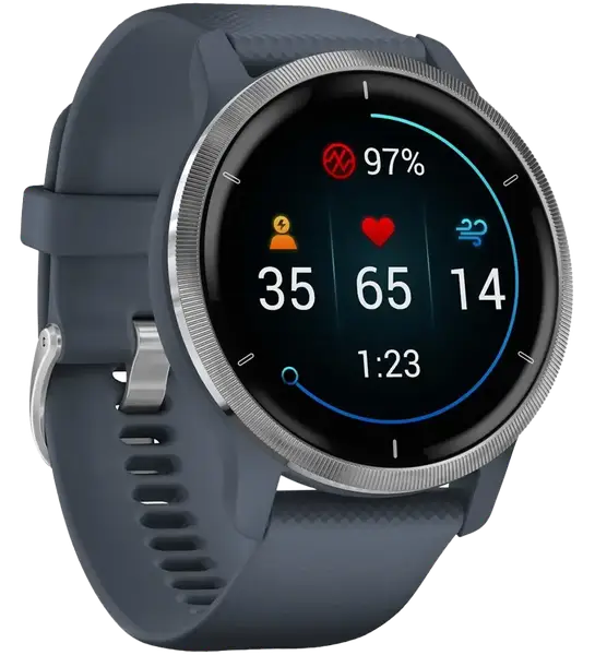 Смарт-годинник Garmin Venu 2 Silver Bezel with Granite Blue Case and Silicone Band (010-02430-10/00)