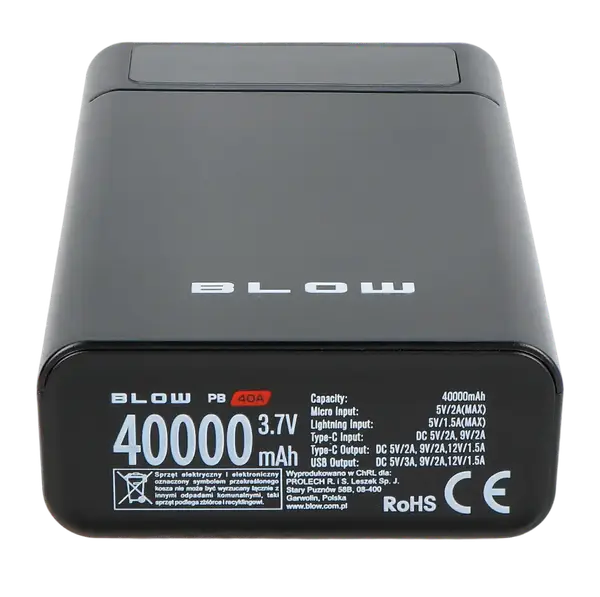 Зовнішній акумулятор (Power Bank) Blow PB40A 40000mah USB-C 2xUSB Black
