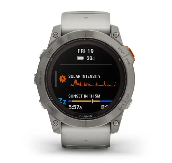 Смарт-годинник Garmin Fenix 7X Pro Sapphire Solar Titanium w. Fog Gray/Ember O. Band (010-02778-14/15)