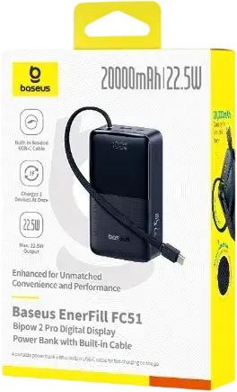 Зовнішній акумулятор (Power Bank) Baseus EnerFill FC51 Bipow2 Pro 20000mAh Black (E0027701)