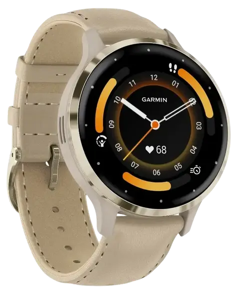 Смарт-годинник Garmin Venu 3S Soft Gold S. Steel Bezel w. French Gray Case and Leather Band (010-02785-55)