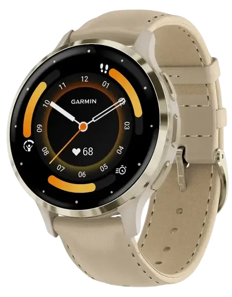 Смарт-годинник Garmin Venu 3S Soft Gold S. Steel Bezel w. French Gray Case and Leather Band (010-02785-55)