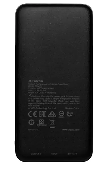 Зовнішній акумулятор (Power Bank) ADATA 10000 mAh Black (T10000)