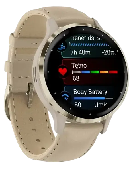 Смарт-годинник Garmin Venu 3S Soft Gold S. Steel Bezel w. French Gray Case and Leather Band (010-02785-55)