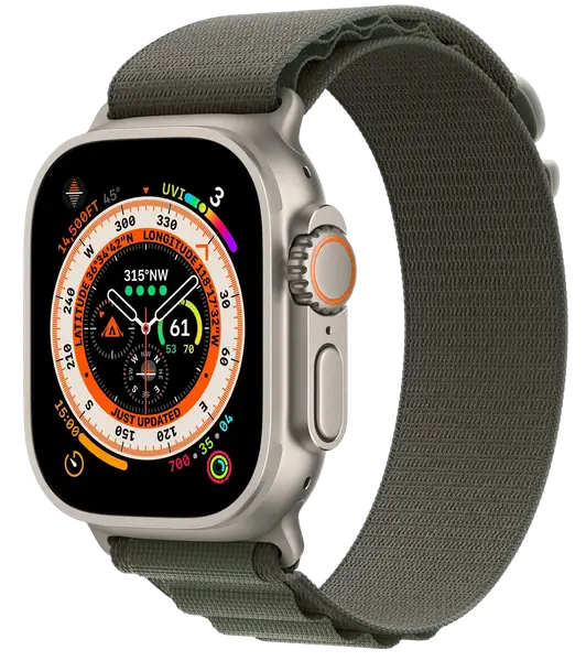 Смарт-годинник Apple Watch Ultra GPS + Cellular 49mm Titanium Case with Green Alpine Loop - Small (MNHC3/MNHJ3)