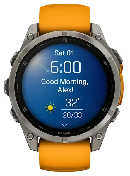 Спортивные часы Garmin Fenix 8 47mm AMOLED Sapphire Titanium w. Spark Orange/Graphite Silicone Band (010-02904-10/11)