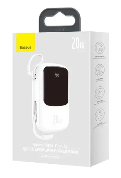 Зовнішній акумулятор (павербанк) Baseus Qpow Digital Display Quick Charging Power Bank 20W 20000mAh White (PPQD-H02)