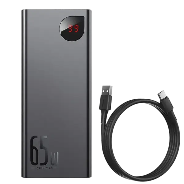 Зовнішній акумулятор (павербанк) Baseus Adaman Metal Digital Display Quick Charge Power Bank 65W 20000mAh Black (PPIMDA-D01, PPADM-65S)