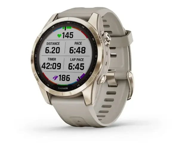 Смарт-годинник Garmin Fenix 7S Sapphire Solar C. Gold Titanium w. Light Sand Band (010-02539-20/21)