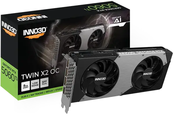 Відеокарта INNO3D GeForce RTX 5060 Ti Twin X2 OC 8GB GDDR7 DLSS4 (N506T2-08D7X-193075N)