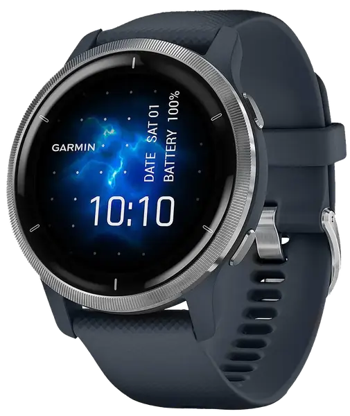 Смарт-годинник Garmin Venu 2 Silver Bezel with Granite Blue Case and Silicone Band (010-02430-10/00)