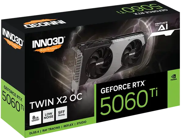 Відеокарта INNO3D GeForce RTX 5060 Ti Twin X2 OC 8GB GDDR7 DLSS4 (N506T2-08D7X-193075N)