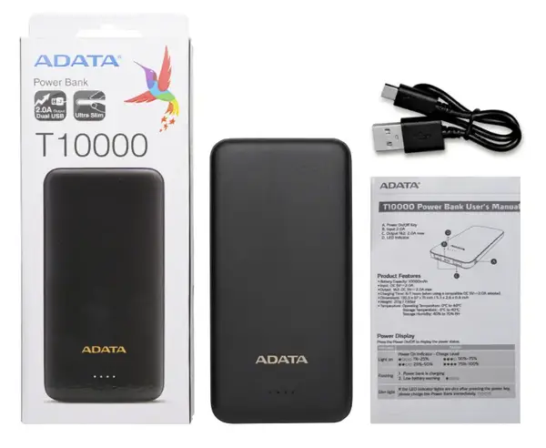 Зовнішній акумулятор (Power Bank) ADATA 10000 mAh Black (T10000)
