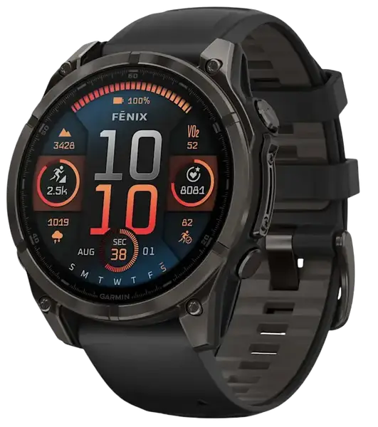 Спортивные часы Garmin Fenix 8 47mm AMOLED Sapphire Carbon Gray DLC Titanium w. Black/Pebble Gray S. Band (010-02904-20/21)