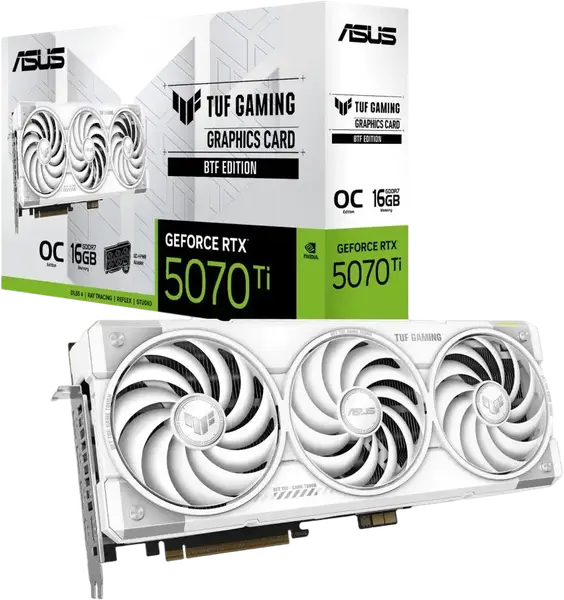 Відеокарта ASUS GeForce RTX 5070 Ti TUF Gaming OC White BTF 16GB GDDR7 DLSS4 (TUF-RTX5070TI-O16G-BTF-WHITE)
