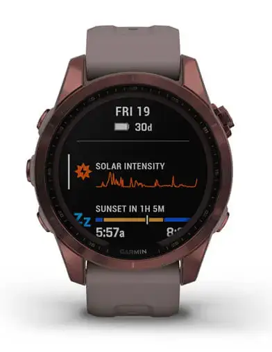 Смарт-годинник Garmin Fenix 7S Sapphire Solar Dark Bronze Titanium w. Shale G. Band (010-02539-28/29)