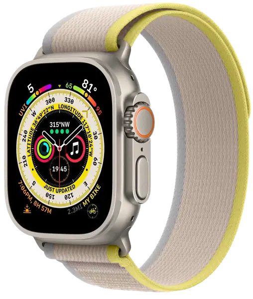 Смарт-годинник Apple Watch Ultra Titanium/Yellow Beige Trail Loop S/M LTE (MNHK3)