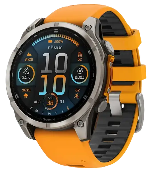 Спортивные часы Garmin Fenix 8 47mm AMOLED Sapphire Titanium w. Spark Orange/Graphite Silicone Band (010-02904-10/11)