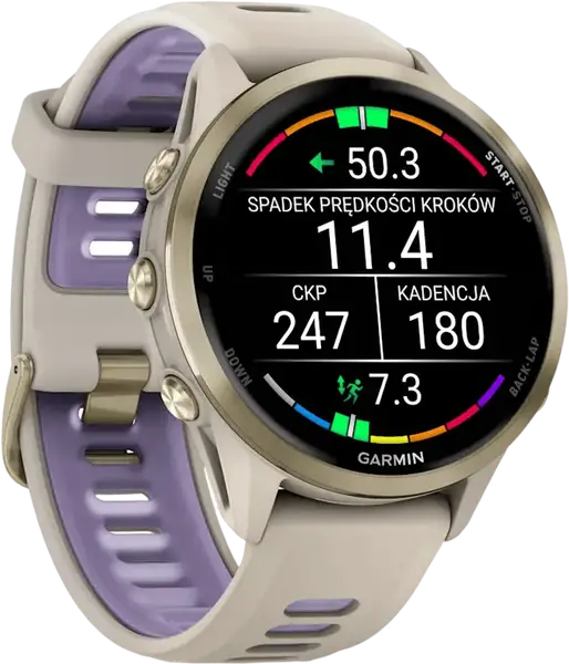 Смарт-годинник Garmin Forerunner 970 Soft Gold Titanium w. French Gray C. and French Gray/T. Indigo Band (010-02969-02/12)