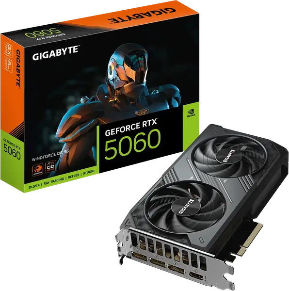 Відеокарта Gigabyte GeForce RTX 5060 Windforce OC 8GB GDDR7 DLSS4 (GV-N5060WF2OC-8GD)