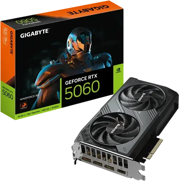 Відеокарта Gigabyte GeForce RTX 5060 Windforce 8GB GDDR7 DLSS4 (GV-N5060WF2-8GD)