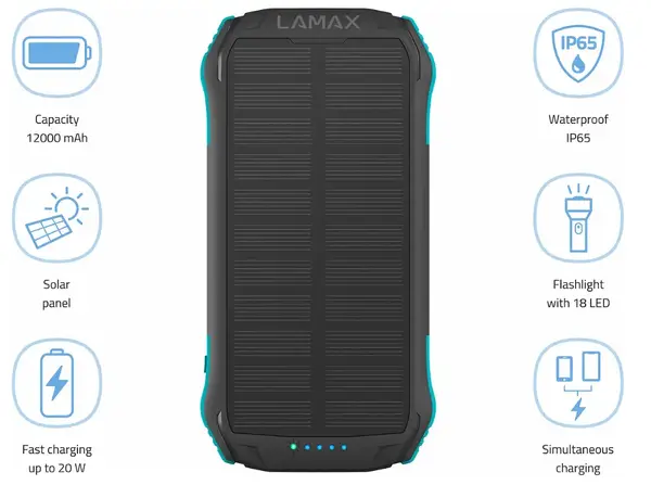 Зовнішній акумулятор (Power Bank) з ліхтарем LAMAX Journey 12000 mAh (LMXJOUR12220200997)