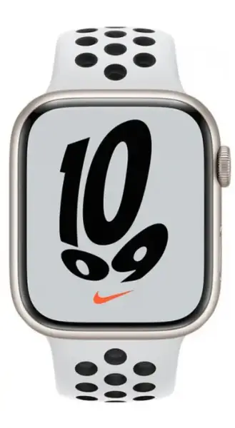 Смарт-годинник Apple Watch Nike Series 7 GPS 45mm Starlight Aluminum Case w. Pure Platinum/Black Nike Sport Band (MKNA3)