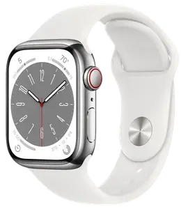 Смарт-годинник Apple Watch 8 41/Silver Steel/White Sport LTE (MNJ53)