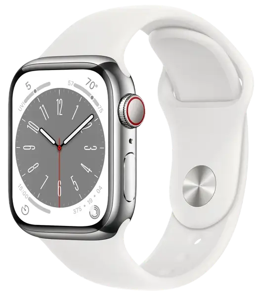 Смарт-годинник Apple Watch 8 41/Silver Steel/White Sport LTE (MNJ53)