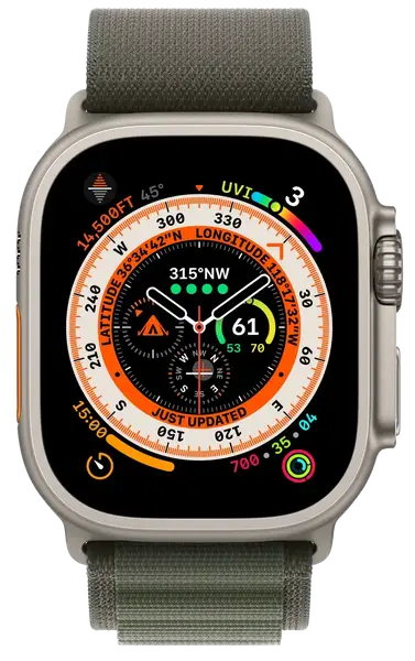 Смарт-годинник Apple Watch Ultra GPS + Cellular 49mm Titanium Case with Green Alpine Loop - Small (MNHC3/MNHJ3)