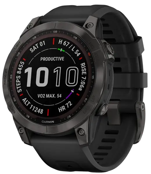 Смарт-годинник Garmin Fenix 7 Sapphire Solar Carbon Gray DLC Titanium with Black Band (010-02540-20/21)