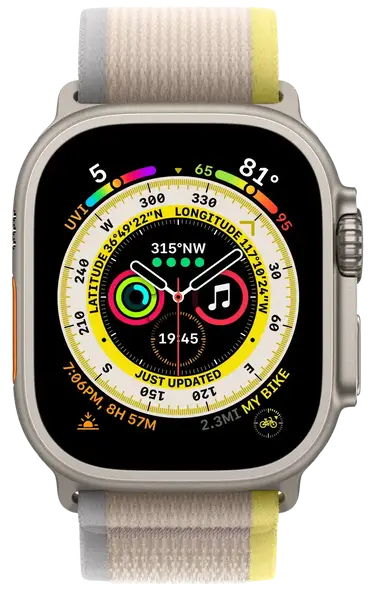 Смарт-годинник Apple Watch Ultra Titanium/Yellow Beige Trail Loop S/M LTE (MNHK3)