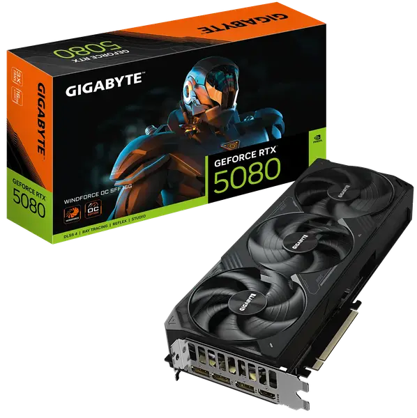 Відеокарта Gigabyte GeForce RTX 5080 Windforce OC 16GB GDDR7 DLSS4 (GV-N5080WF3OC-16GD)