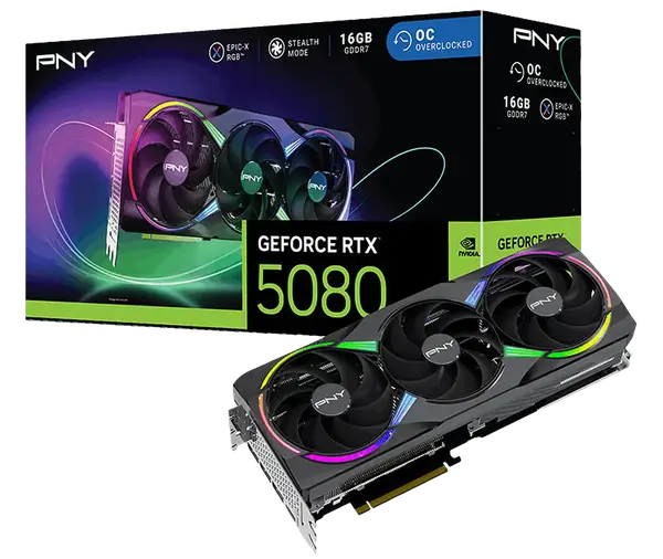 Відеокарта PNY GeForce RTX 5080 ARGB OC 16 ГБ GDDR7 DLSS4 (VCG508016TFXXPB1-O)